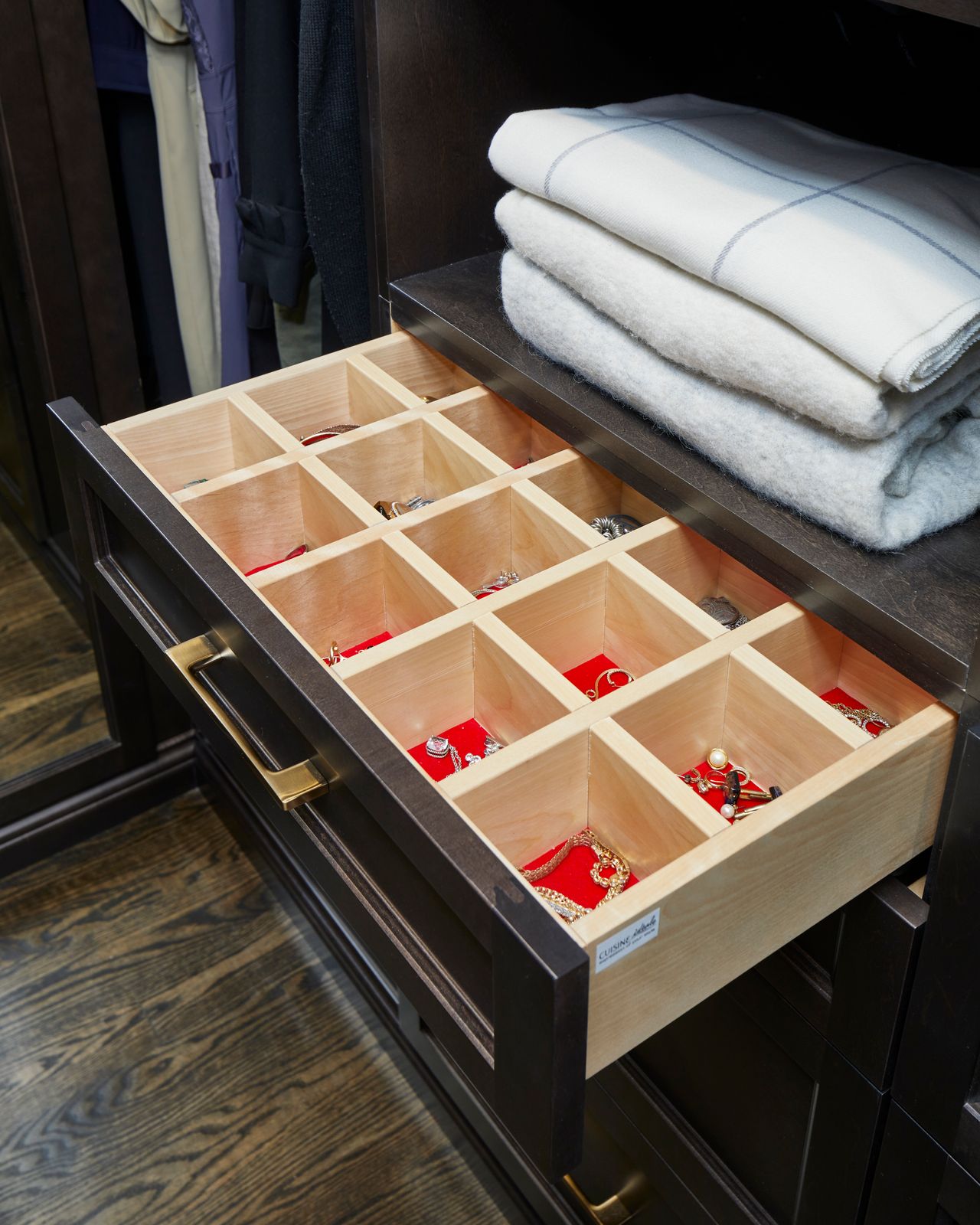 Custom jewelry drawer in walk-in closet in Markham home renovation