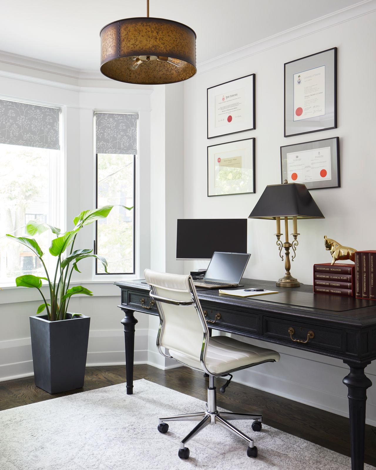 Pendant lighting above office desk in home renovation in Markham