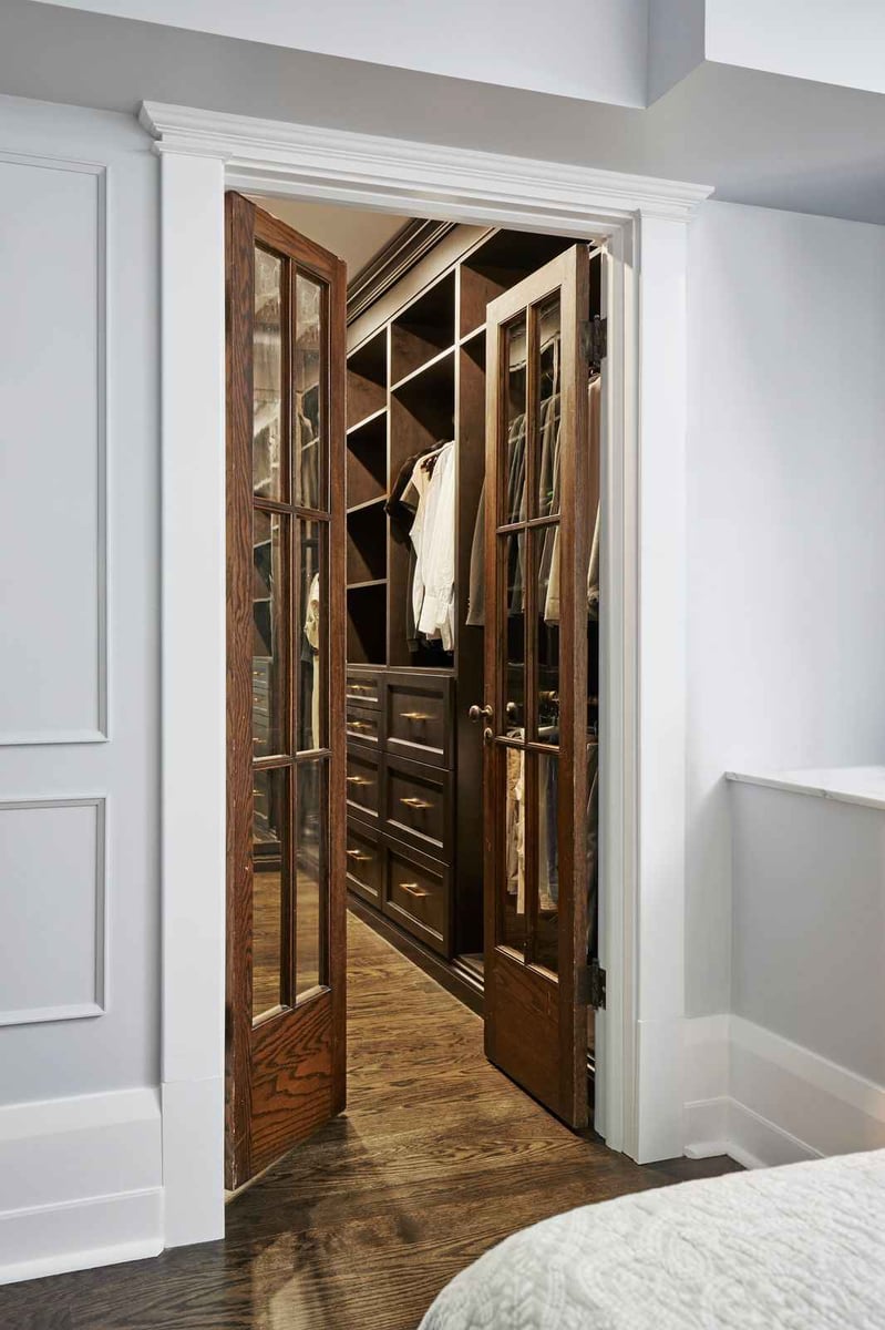 Double door entrance to walk-in closet in Markham home renovation