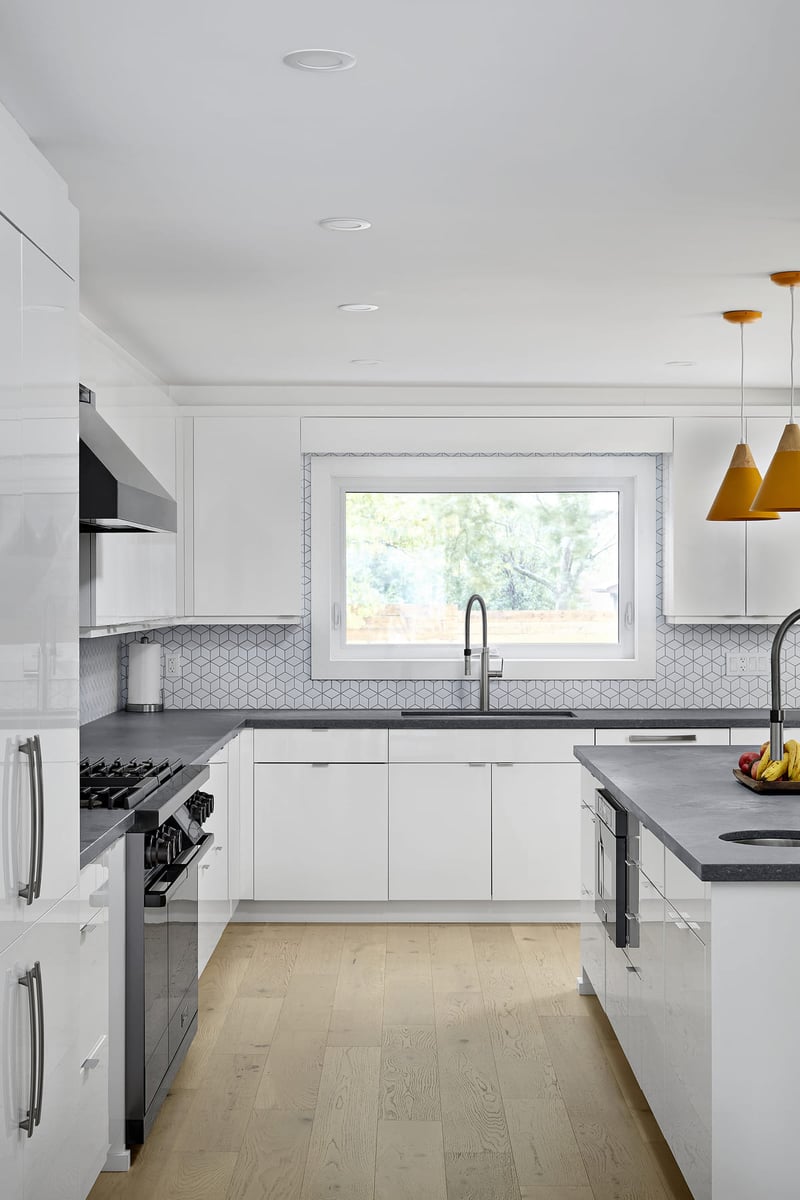 modern kitchen design with white cabinets